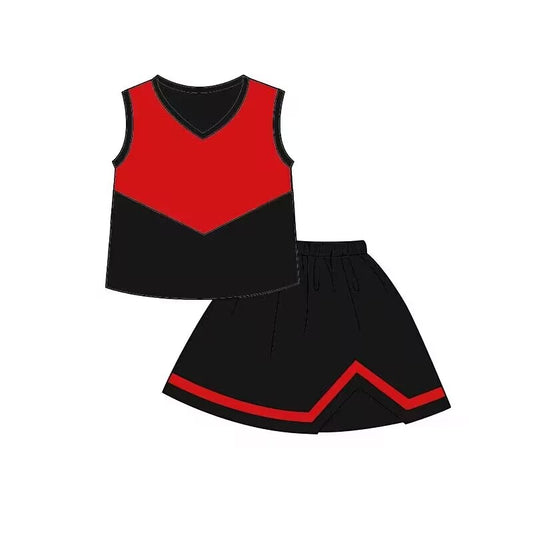 (Custom Design Preorder MOQ 5) Football Team's Red Black Print Skirts With The Shorts Girls Clothes Sets