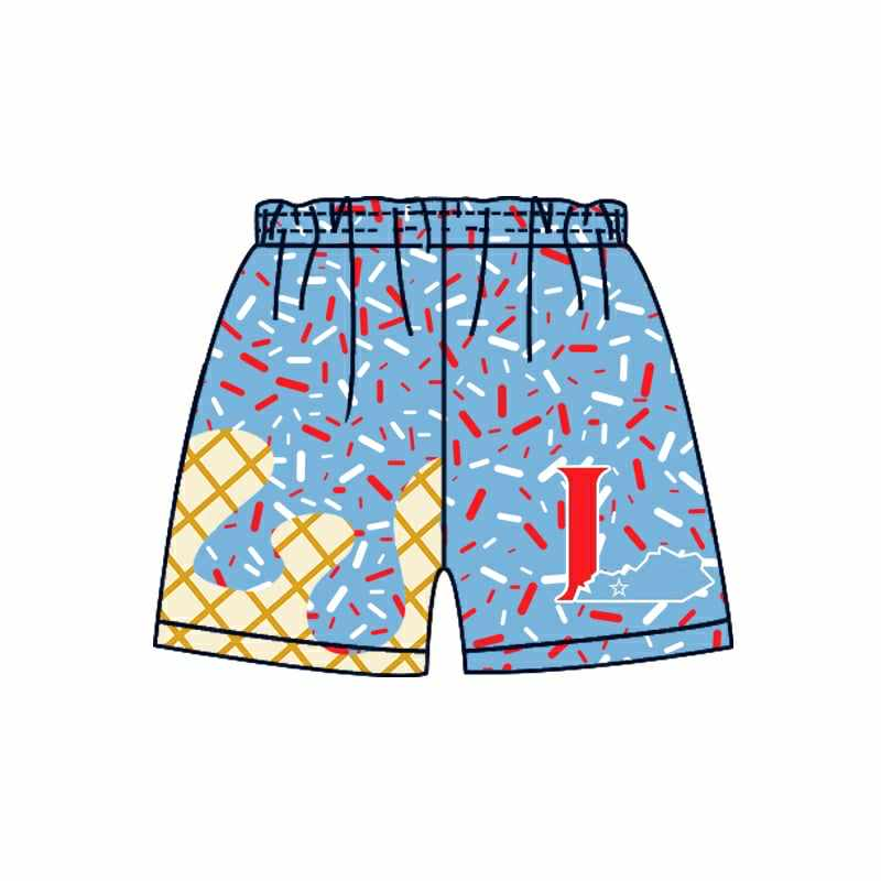 (Custom Design Preorder MOQ 5 Each Item) Team's I Blue Sprinkles Print Summer Bottom Shorts Mom and Me Matching Clothes