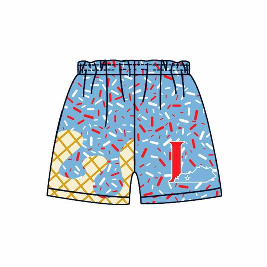 (Custom Design Preorder MOQ 5 Each Item) Team's I Blue Sprinkles Print Summer Bottom Shorts Mom and Me Matching Clothes