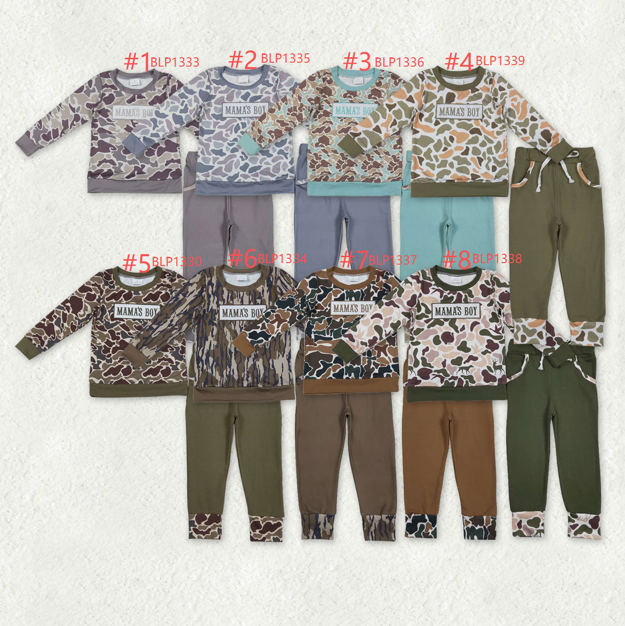 MAMA'S BOY Embroidery Camo Top Pockets Pants Boys Clothes Set Brothers Wear