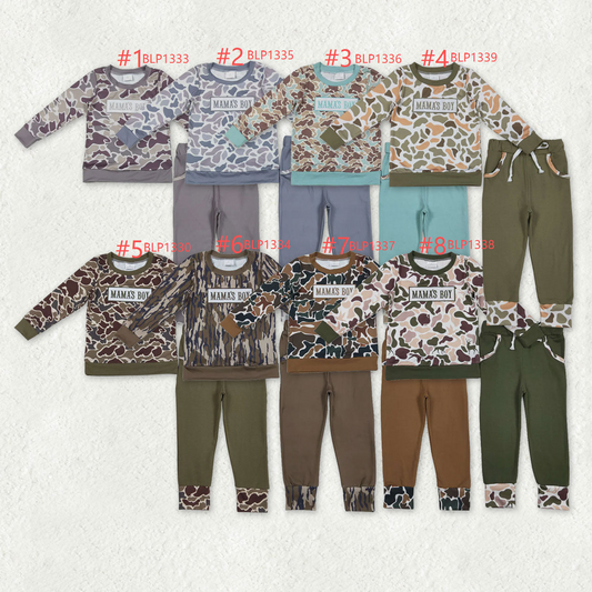 MAMA'S BOY Embroidery Camo Top Pockets Pants Boys Clothes Set Brothers Wear