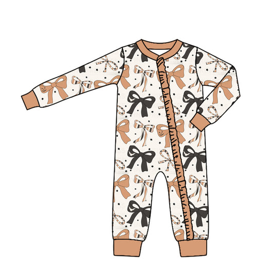 (Custom Design Preorder MOQ 5) Bows Print Baby Girls Halloween Bamboo Sleeper Zipper Romper