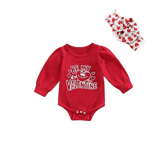 (Custom Design MOQ 5) Be My Valentine Heart Print Baby Girls Romper