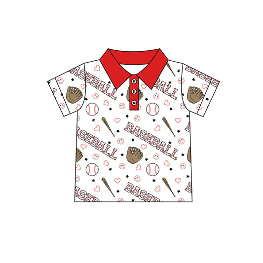 (Custom Design Preorder MOQ 5) Baseball Print Boys Summer Polo Tee Shirts Top
