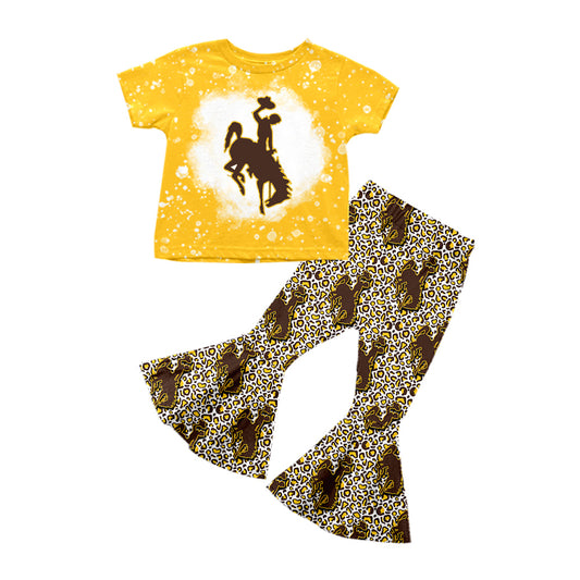 (Custom Design Preorder MOQ 5) Rodeo Top Leopard Bell Pants Girls Western Clothes Set