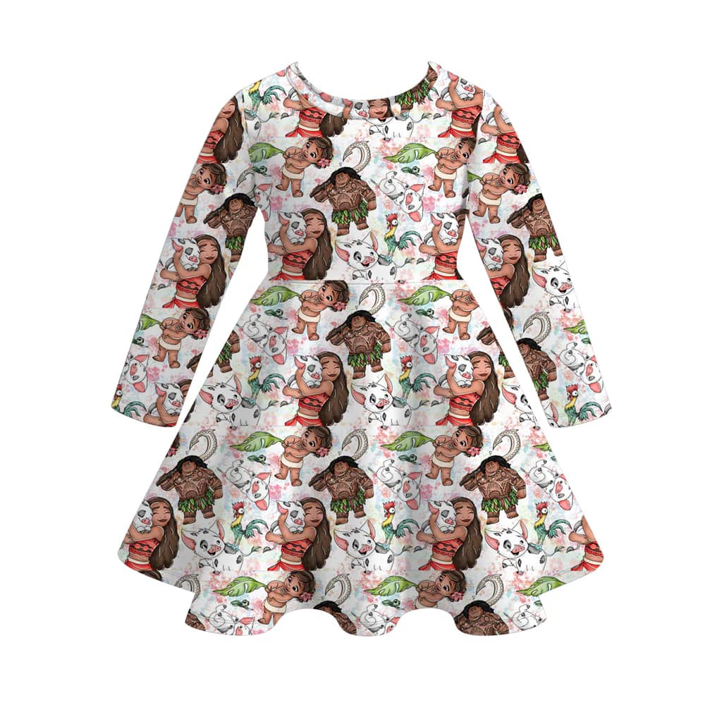 (Custom Design Preorder MOQ 5) Cartoon Princess Moa* Print Girls Knee Length Summer Dress