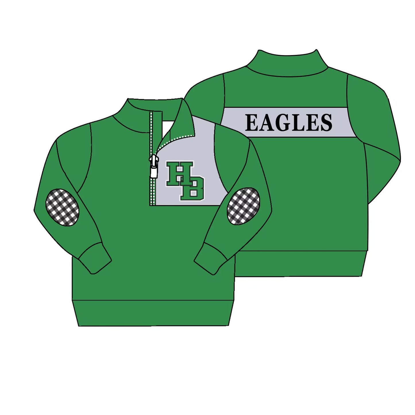 (Custom Design Preorder MOQ 5) Team's EAGLES Green Print Boys Zipper Pullover Top