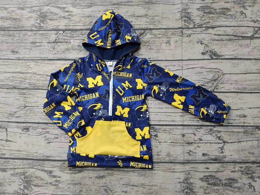 (Custom Design Preorder MOQ 3 ) Team's Michigan Print Kids Fall Zipper Hoodie Top