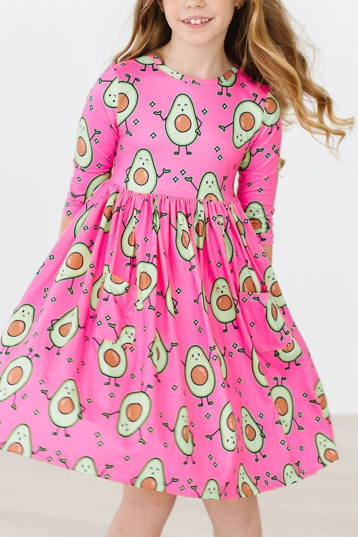 (Custom Design Preorder MOQ 5)  Avocado Print Girls Knee Length Summer Dress