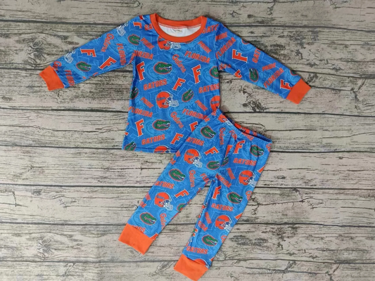 (Custom Design Preorder MOQ 5) Team's Blue Crocodile F Print Boys Pajamas Clothes Set