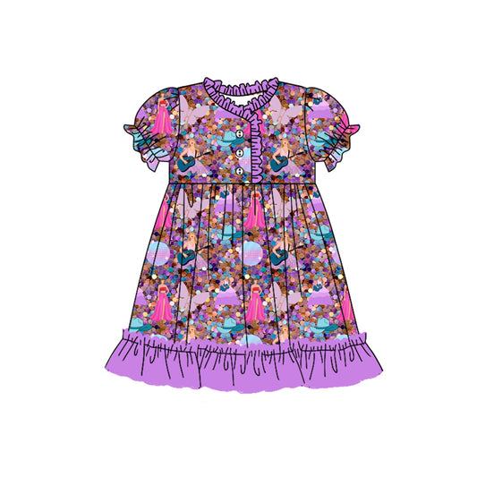 12.12(Custom Design Preorder MOQ 5) Singer Swiftie Purple Print Girls Summer Pajamas Knee Length Dress