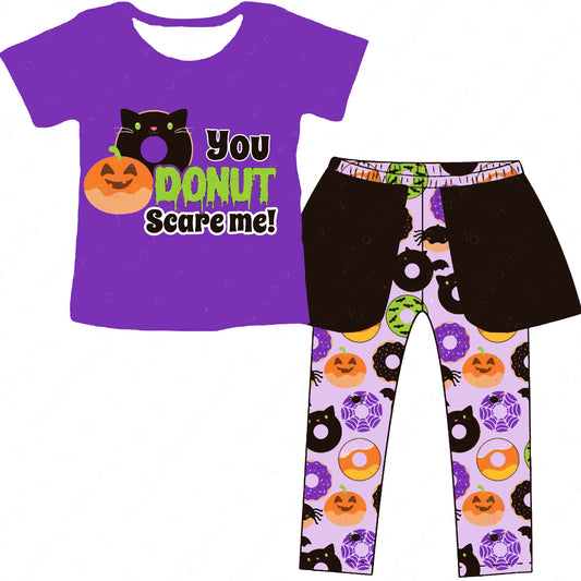 (Custom Design Preorder MOQ 5) Donut Print Girls Halloween Clothes Set