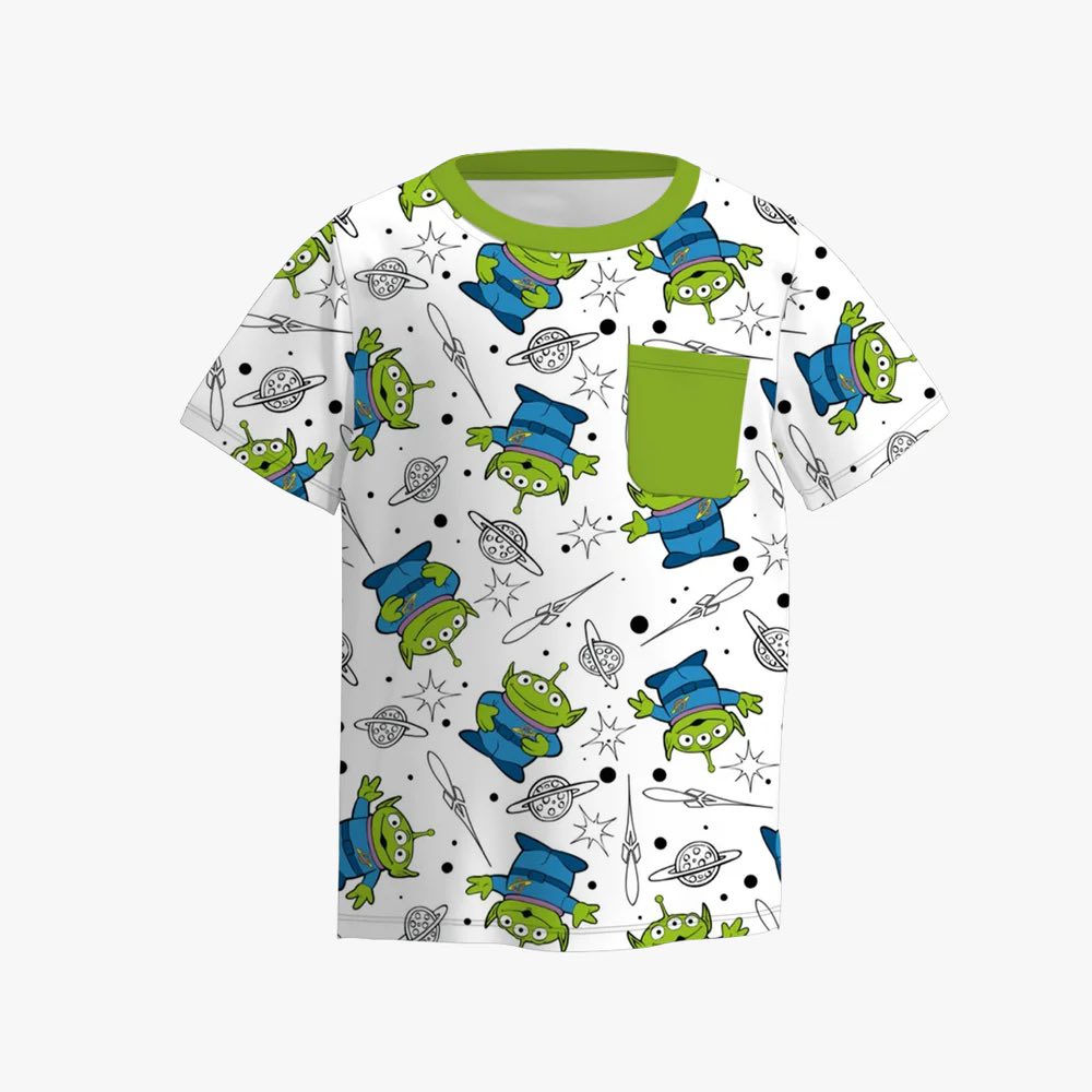 (Custom Design Preorder MOQ 5) Cartoon ET Print Kids Summer Tee Shirts Top