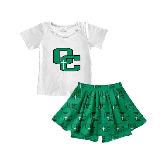 (Custom Design Preorder MOQ 5) Team's OC Top Green Skirts Shorts Girls Summer Clothes Set