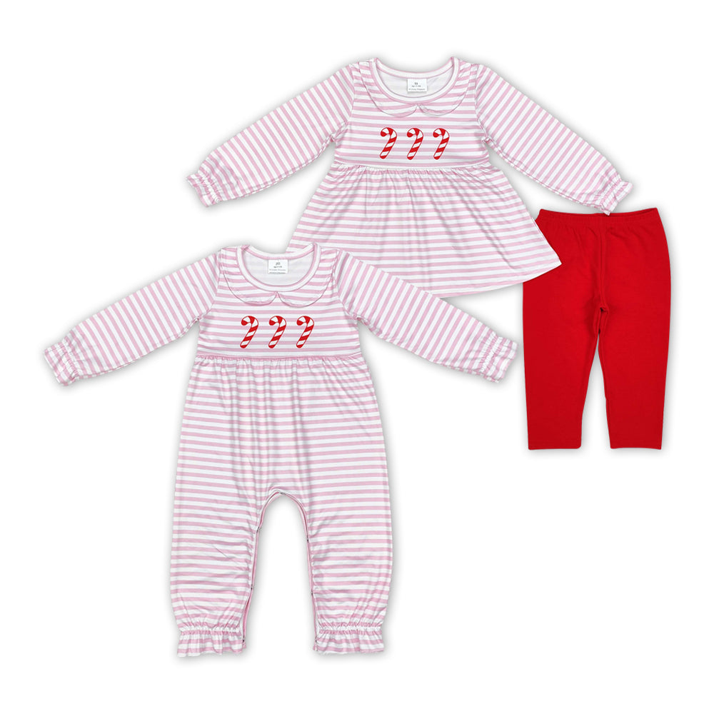 Candy Cane Stripes Print Sisters Christmas Matching Clothes