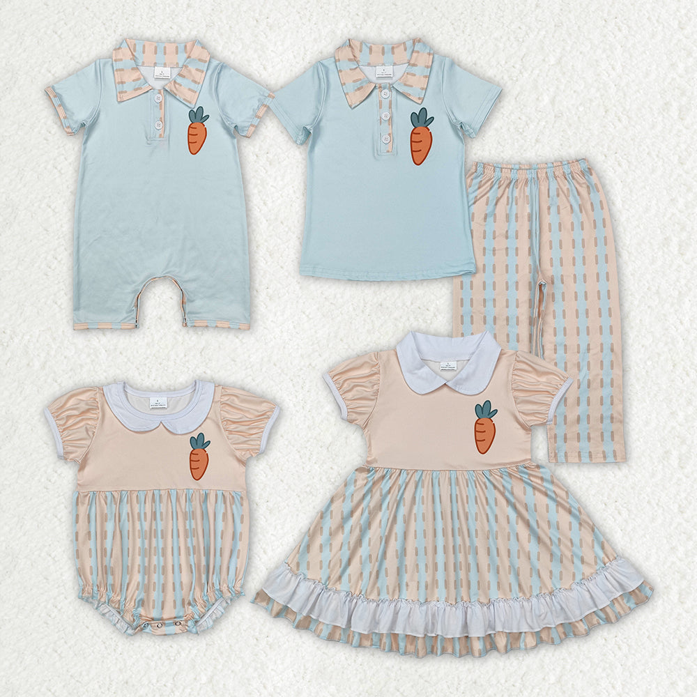 Carrot Plaid Print Sibling Easter Matching Clothes