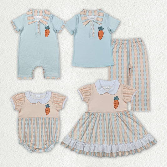 Carrot Plaid Print Sibling Easter Matching Clothes