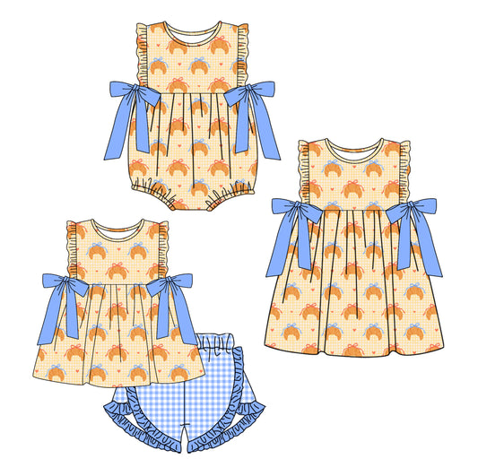 11.16(Custom Design Preorder MOQ 5 Each Design) Bread Bows Print Girls Summer Matching Clothes Sisters Wear