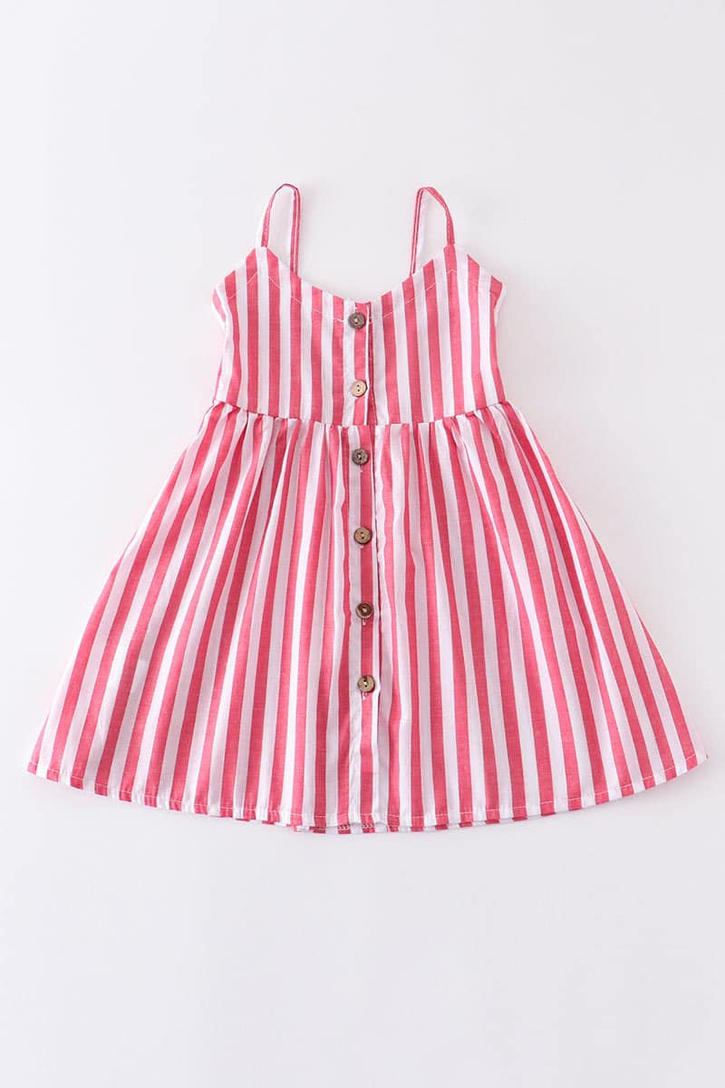 (Custom Design Preorder MOQ 5) Red Stripes Print Girls Knee Length Summer Dress