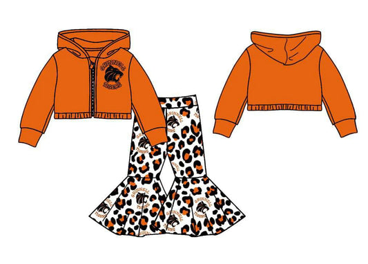 (Custom Design Preorder MOQ 5) Team's Tigers Print Bell Pants Hoodie Jacket Top Girls Clothes Set