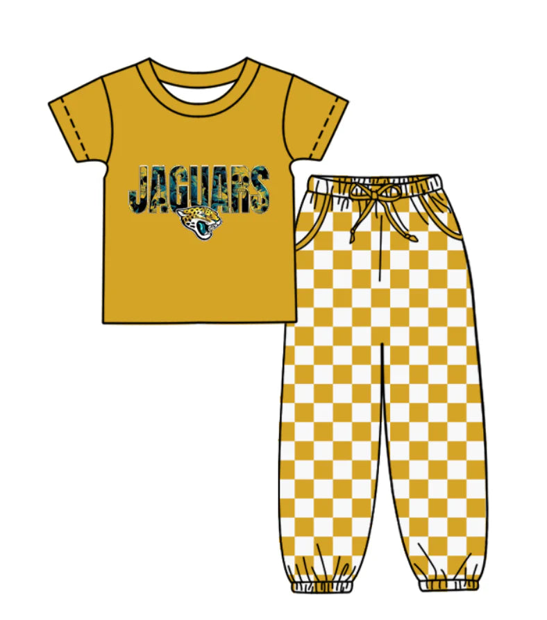 (Custom Design Preorder MOQ 5) Team's JAGUARS Top Plaid Joggers Kids Clothes Set