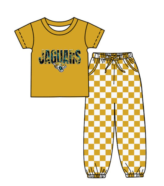 (Custom Design Preorder MOQ 5) Team's JAGUARS Top Plaid Joggers Kids Clothes Set
