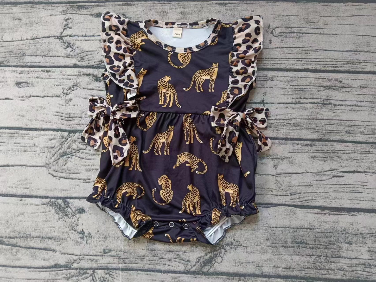 (Custom Design Preorder MOQ 5) Leopard Print Baby Girls Summer Romper