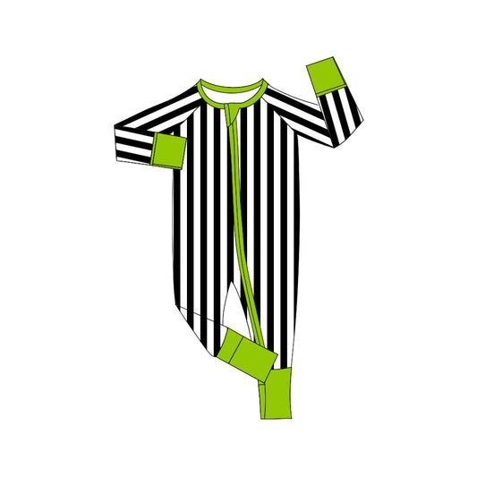 (Pre-order)LR2529 Black Stripes Print Baby Halloween Zipper Sleeper Romper