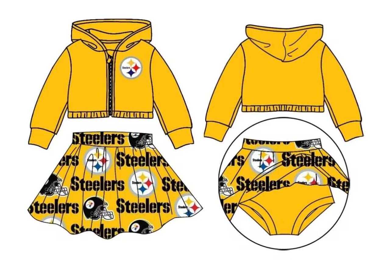 (Custom Design Preorder MOQ 3) Team's Pittsburgh Steelers Print Skirts With Shorts Girls Clothes Sets