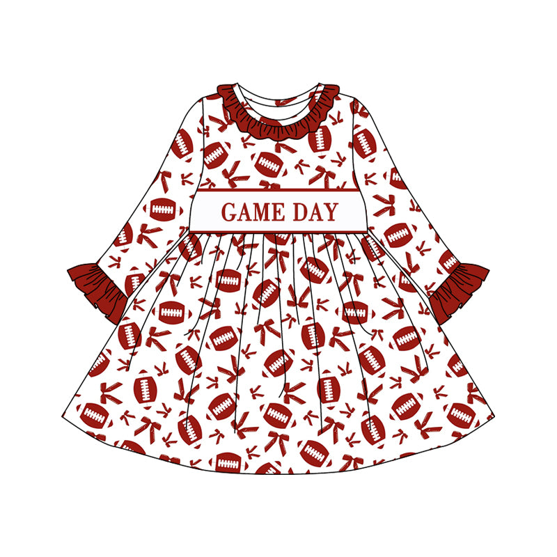 (Custom Design Preorder MOQ 5 Each Design) Game Day Cheer Bows Red Print Girls Matching Clothes Sisters Wear
