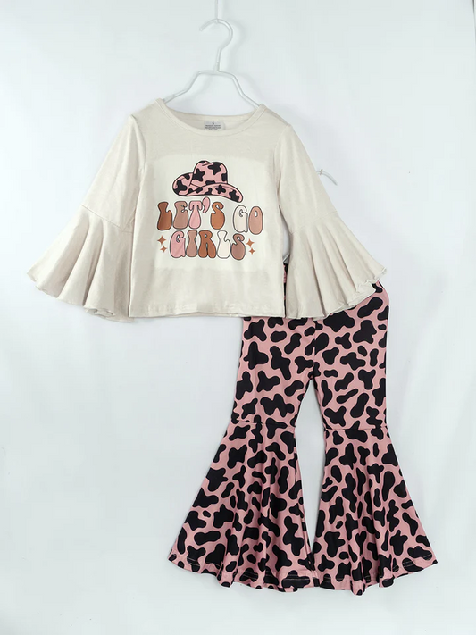 (Custom Design Preorder MOQ 5) Let's Go Girls Leopard Bell Pants Girls Western Clothes Set