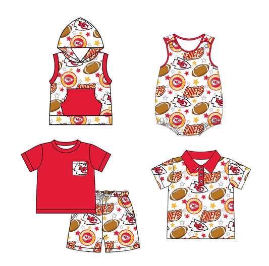 2.24(Custom Design Preorder MOQ 5 Each Design)  Team's Chiefs KC Stars Print Boys Summer Matching Clothes Brothers Wear