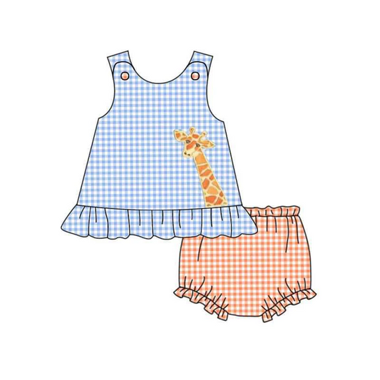 (Custom Design Preorder MOQ 5) Giraffe Pint Baby Girls Summer Bummie Sets