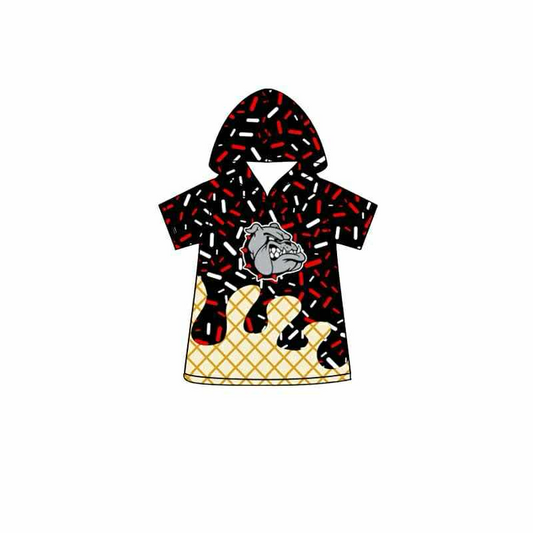 (Custom Design Preorder MOQ 5 Each Item)Team's Bulldog Black Sprinkles Print Hoodie Top Mom and Me Matching Clothes