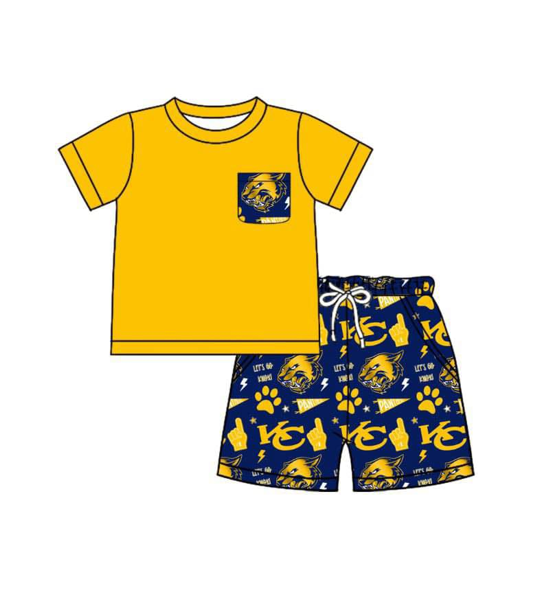 (Custom Design Preorder MOQ 5) Team's KC Yellow Top Shorts Boys Summer Clothes Set
