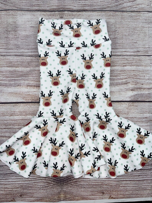 (Custom Design Preorder MOQ 5) Deer Print Girls Christmas Bell Bottom Pants