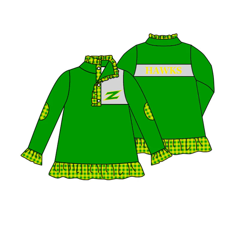 (Custom Design Preorder MOQ 5) Team's Hawks Print Girls Long Sleeve Pullover Buttons Tops