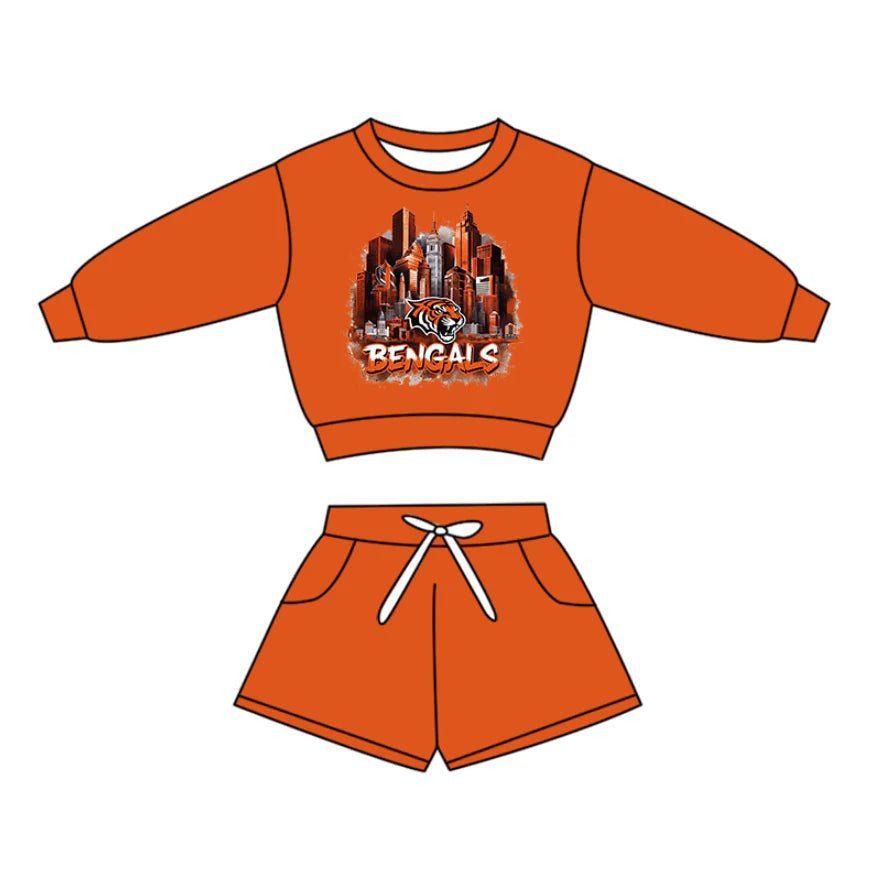 (Custom Design Preorder MOQ 5) Team's Tigers Top Orange Shorts Boys Clothes Set
