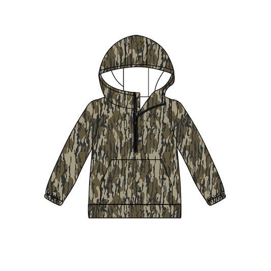 (Custom Design Preorder MOQ 5)  Camo Print Adult Hoodie Zipper Pocket Top