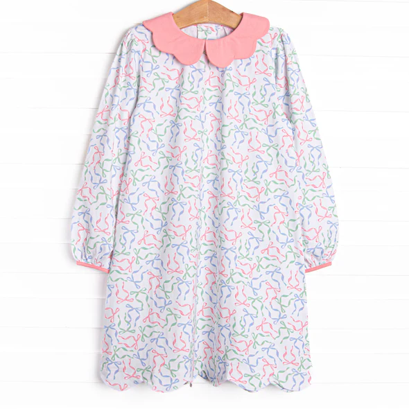 (Custom Design Preorder MOQ 5 ) Colorful Bows Print Girls Fall Knee Length Dress