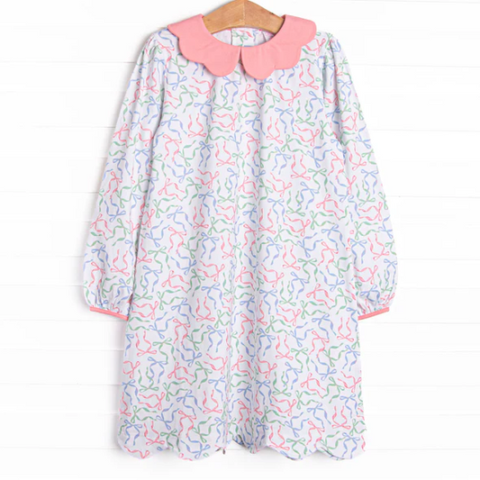 (Custom Design Preorder MOQ 5 ) Colorful Bows Print Girls Fall Knee Length Dress