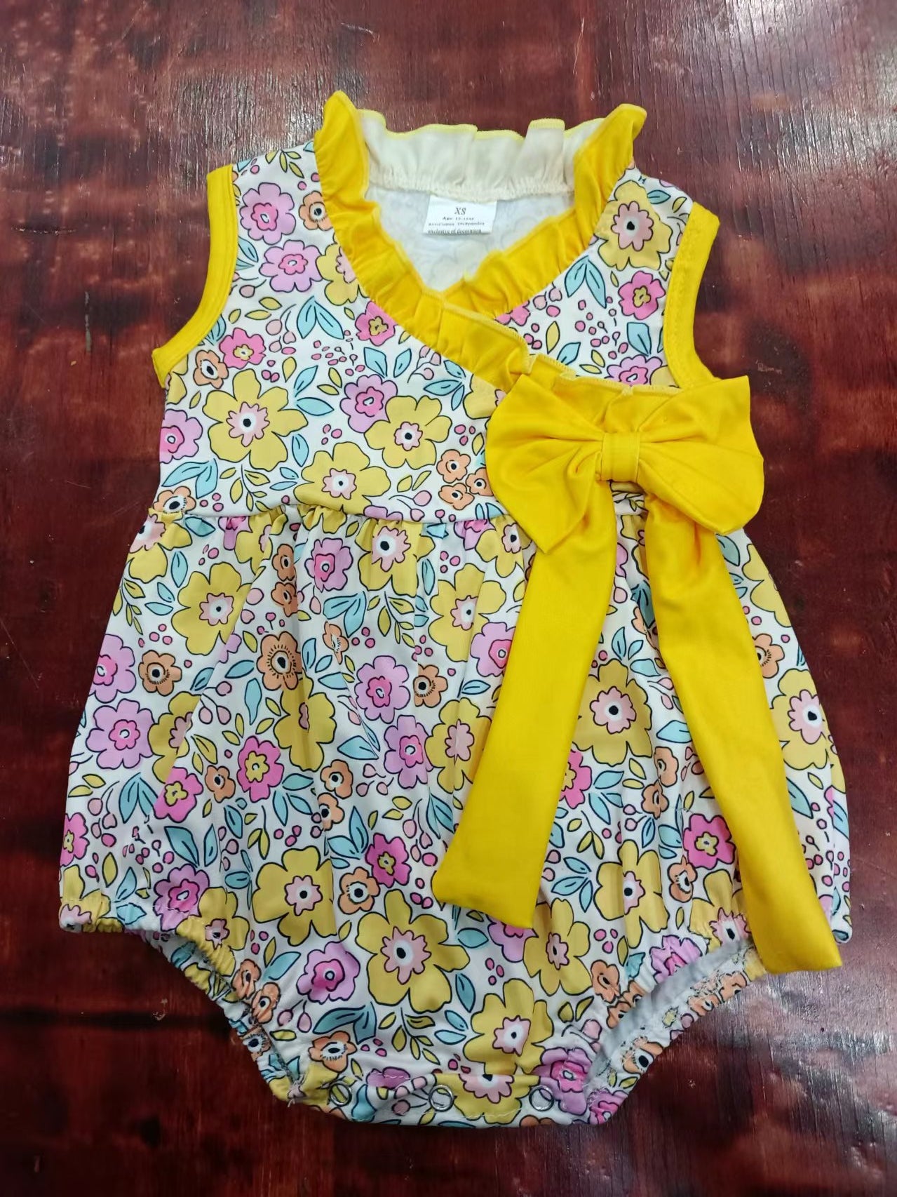 (Custom Design Preorder MOQ 5) Yellow Flowers Print Baby Girls Romper