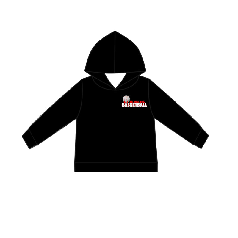 (Custom Design Preorder MOQ 5 Each Item)Team's Little Indians Basketball Black Print Hoodie Top Mom and Me Matching Clothes