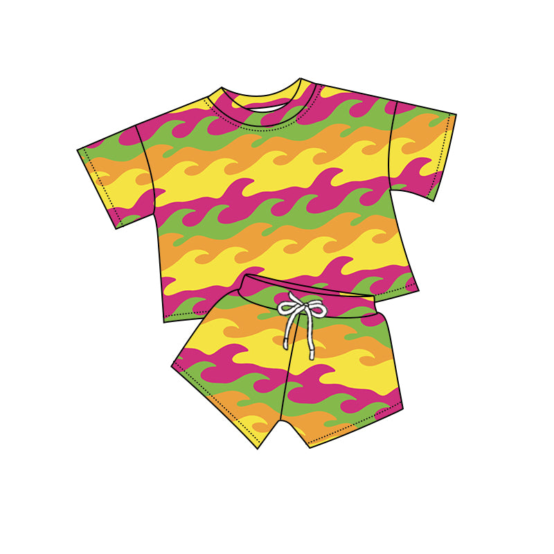 12.10(Custom Design Preorder MOQ 5) Mustard Camo Print Girls Summer Clothes Set