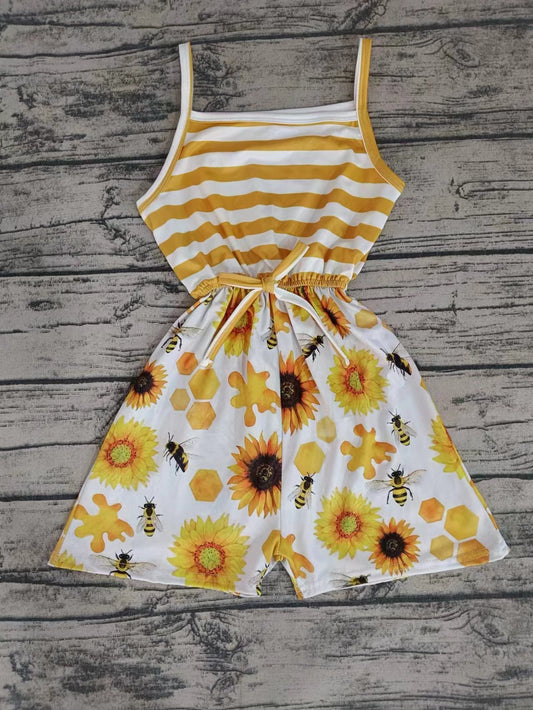 (Custom Design Preorder MOQ 5) Sunflowers Print Girls Summer Jumpsuits