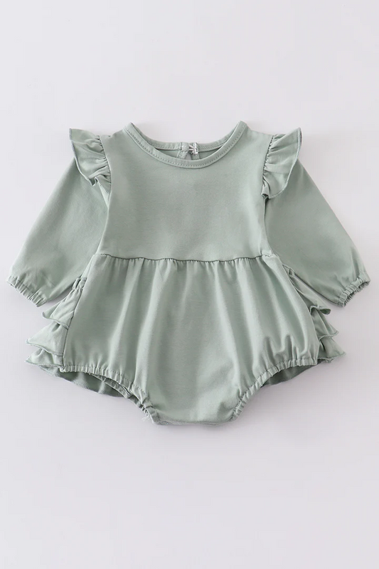 (Custom Design Preorder MOQ 5) Green Cotton Baby Girls Bubble Romper