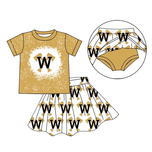 (Custom Design Preorder MOQ 5) Team's Gold W Print Shorts Skirts Girls Summer Clothes Set