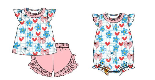 12.26(Custom Design Preorder MOQ 5 Each Design) Cartoon Street Flowers Bows Print Girls Summer Matching Clothes Sisters Wear