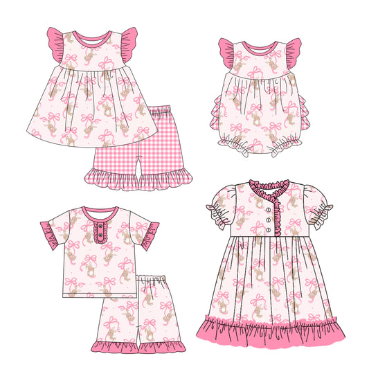 12.10(Custom Design Preorder MOQ 5 Each Design) Bunny Bows Print Girls Easter Matching Clothes Sisters Wear