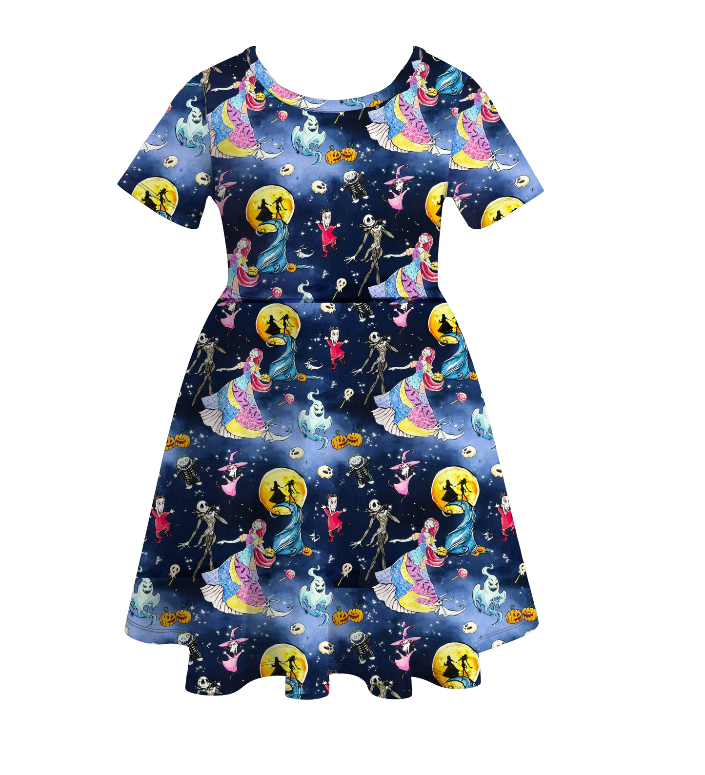 (Custom Design Preorder MOQ 5) Cartoon Figure Print Girls Knee Length Halloween Dress